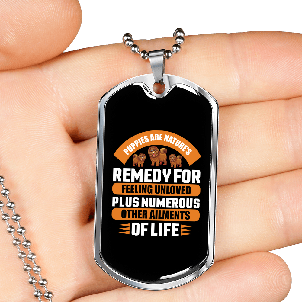 Puppies Nature's Remedy Orange Necklace Stainless Steel or 18k Gold Dog Tag 24" Chain-Express Your Love Gifts