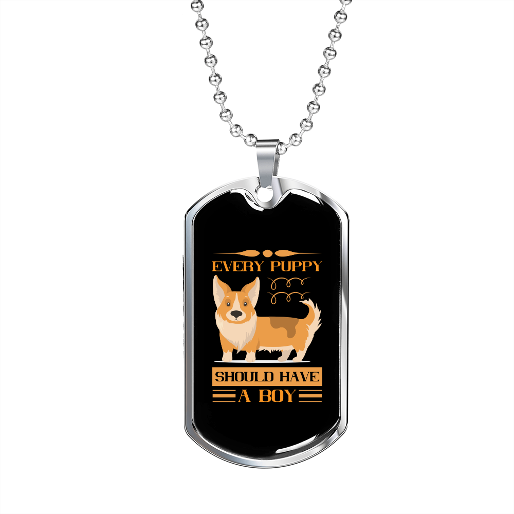 Puppy Boy Orange Necklace Stainless Steel or 18k Gold Dog Tag 24" Chain-Express Your Love Gifts