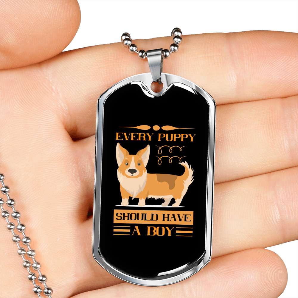Puppy Boy Orange Necklace Stainless Steel or 18k Gold Dog Tag 24" Chain-Express Your Love Gifts