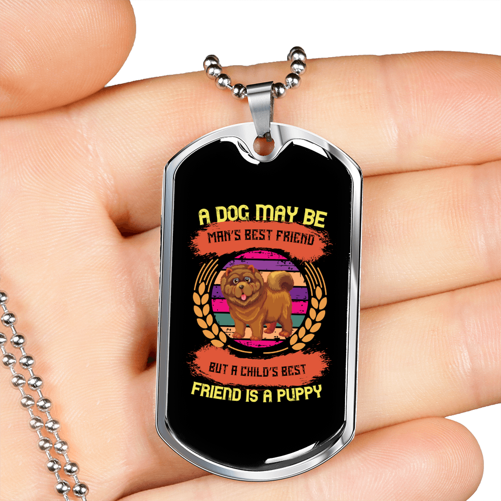 Puppy is Child's Bestfriend Necklace Stainless Steel or 18k Gold Dog Tag 24" Chain-Express Your Love Gifts