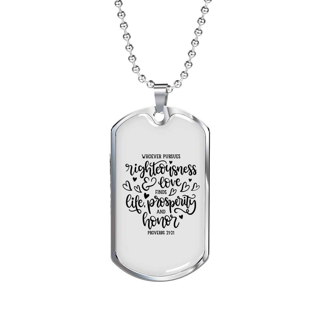 Pursue Righteousness Christian Necklace Stainless Steel or 18k Gold Dog Tag 24" Chain-Express Your Love Gifts