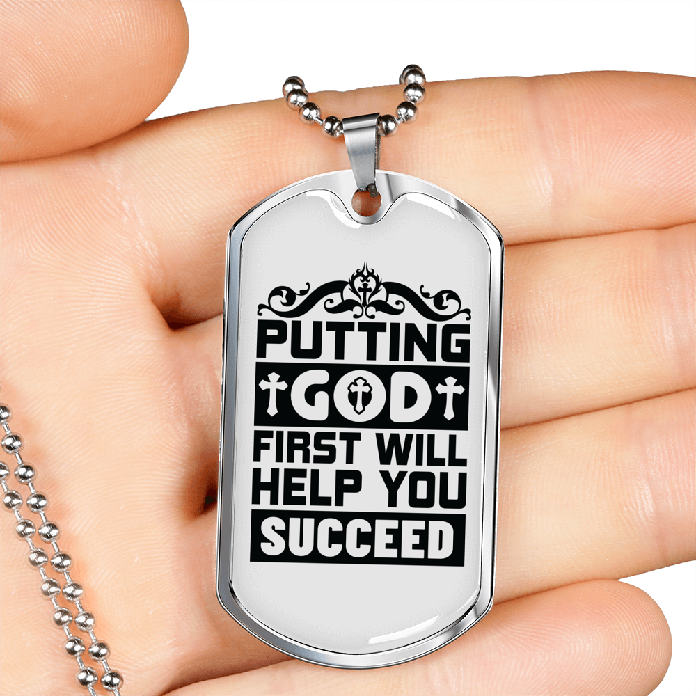 Put God First Christian Necklace Stainless Steel or 18k Gold Dog Tag 24" Chain-Express Your Love Gifts