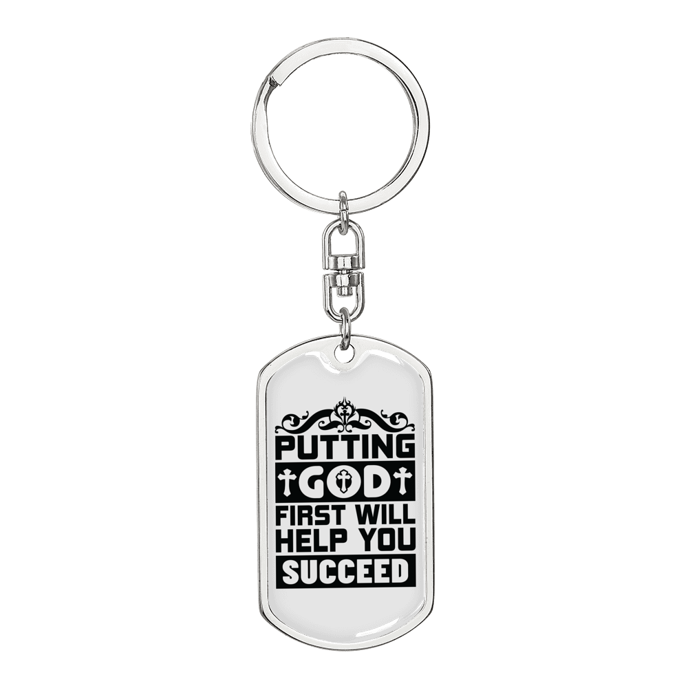 Put God First Keychain Stainless Steel or 18k Gold Dog Tag Keyring-Express Your Love Gifts