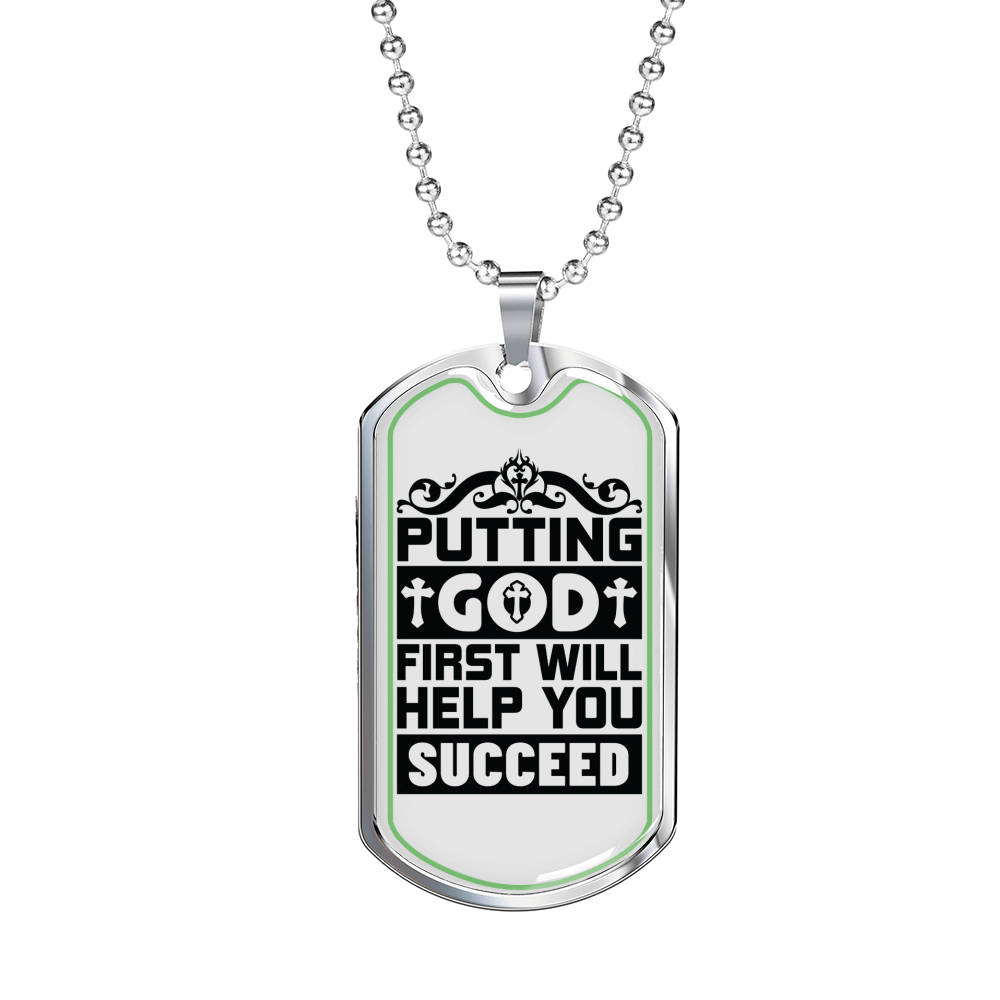 Putting God First Black Christian Necklace Stainless Steel or 18k Gold Dog Tag 24" Chain-Express Your Love Gifts