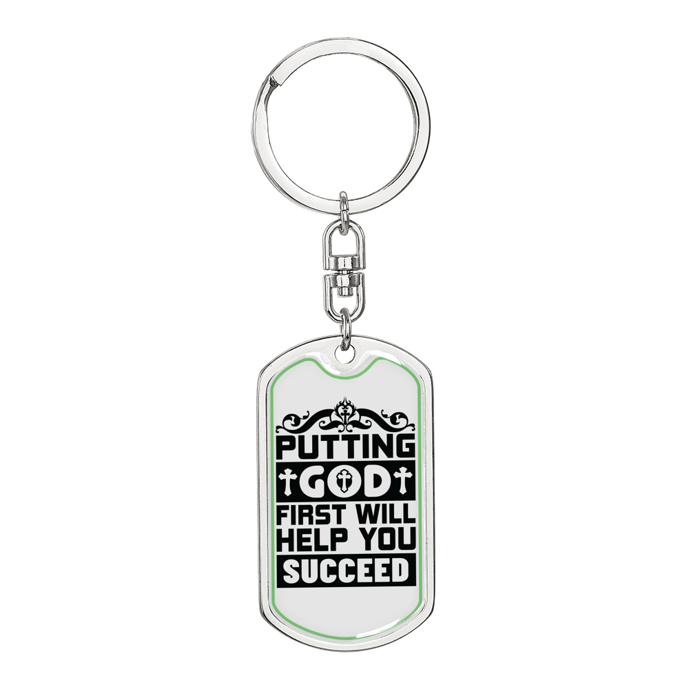 Putting God First Black Keychain Stainless Steel or 18k Gold Dog Tag Keyring-Express Your Love Gifts