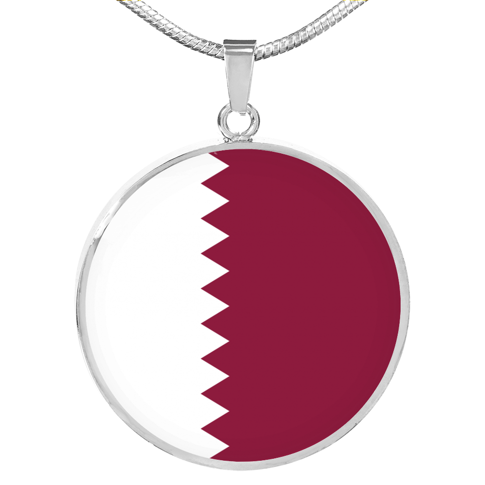 Qatar Flag Necklace Circle Pendant Stainless Steel or 18k Gold 18-22"-Express Your Love Gifts