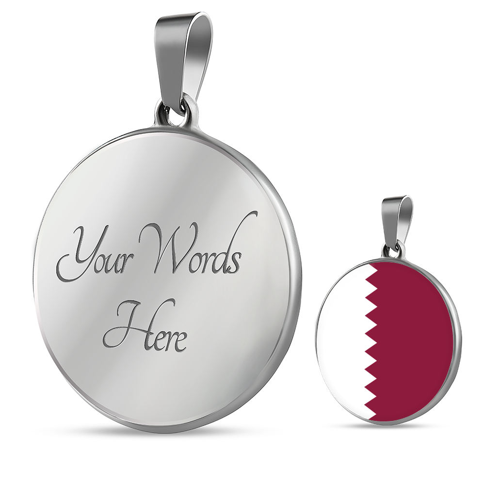 Qatar Flag Necklace Circle Pendant Stainless Steel or 18k Gold 18-22"-Express Your Love Gifts