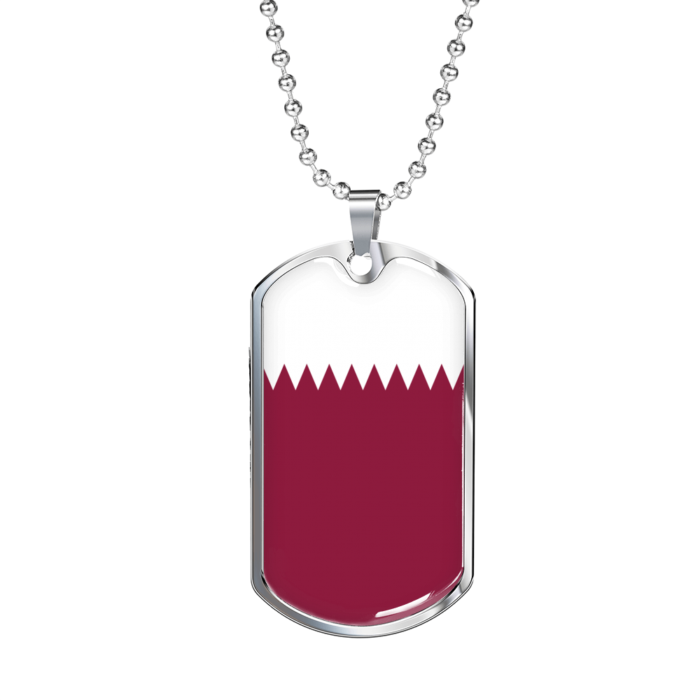Qatar Flag Necklace Stainless Steel or 18k Gold Dog Tag 24" Chain-Express Your Love Gifts
