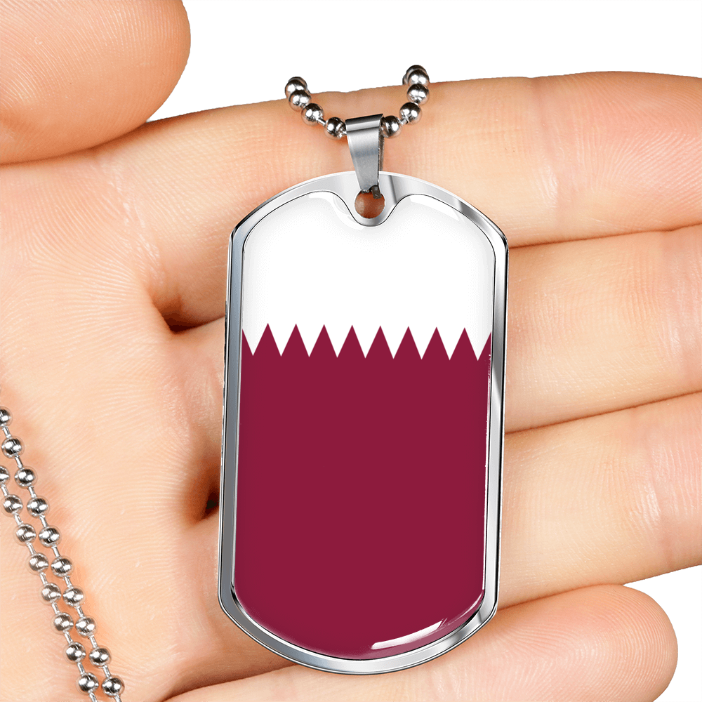 Qatar Flag Necklace Stainless Steel or 18k Gold Dog Tag 24" Chain-Express Your Love Gifts