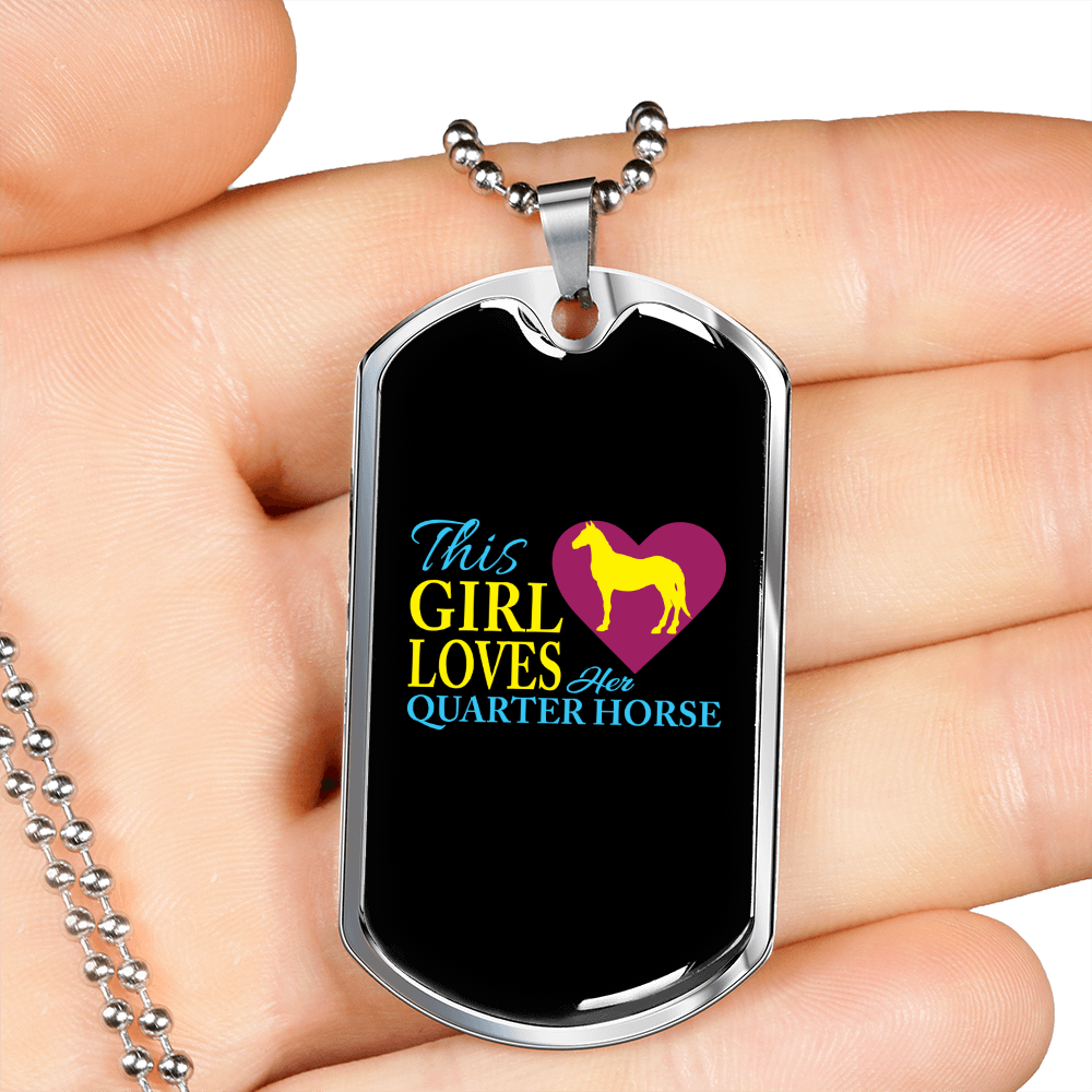 Quarter Horse Girl Horse Necklace Stainless Steel or 18k Gold Dog Tag 24" Chain-Express Your Love Gifts