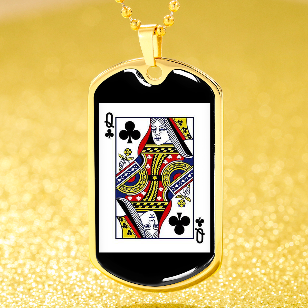 Queen Of Clubs Dog Tag Stainless Steel or 18k Gold 24" Chain-Express Your Love Gifts