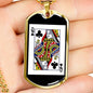 Queen Of Clubs Dog Tag Stainless Steel or 18k Gold 24" Chain-Express Your Love Gifts