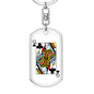 Queen of Clubs Gambler Keychain Stainless Steel or 18k Gold Dog Tag Keyring-Express Your Love Gifts