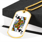 Queen of Clubs Gambler Necklace Stainless Steel or 18k Gold Dog Tag 24" Chain-Express Your Love Gifts