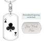 Queen of Clubs Gambler Plain Keychain Stainless Steel or 18k Gold Dog Tag Keyring-Express Your Love Gifts