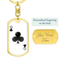 Queen of Clubs Gambler Plain Keychain Stainless Steel or 18k Gold Dog Tag Keyring-Express Your Love Gifts