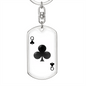 Queen of Clubs Gambler Plain Keychain Stainless Steel or 18k Gold Dog Tag Keyring-Express Your Love Gifts