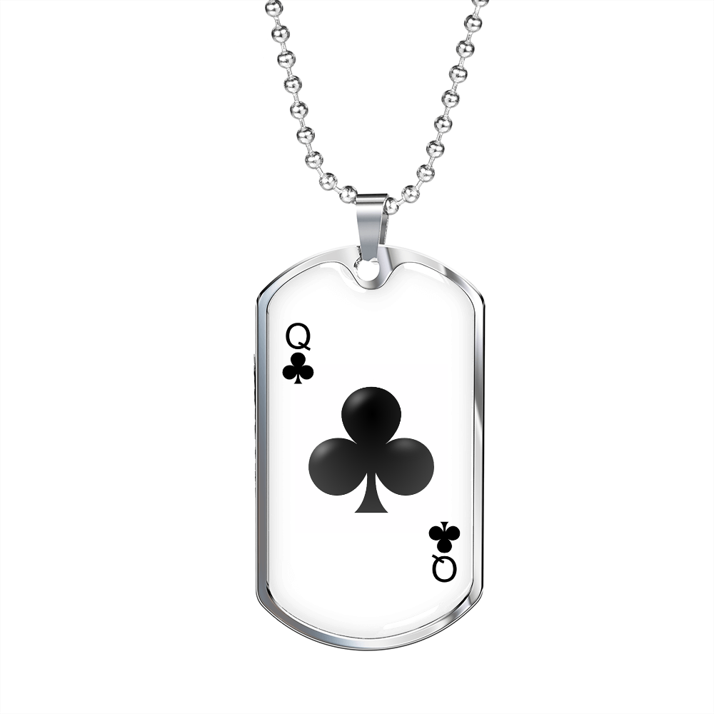 Queen of Clubs Gambler Queen Necklace Stainless Steel or 18k Gold Dog Tag 24" Chain-Express Your Love Gifts
