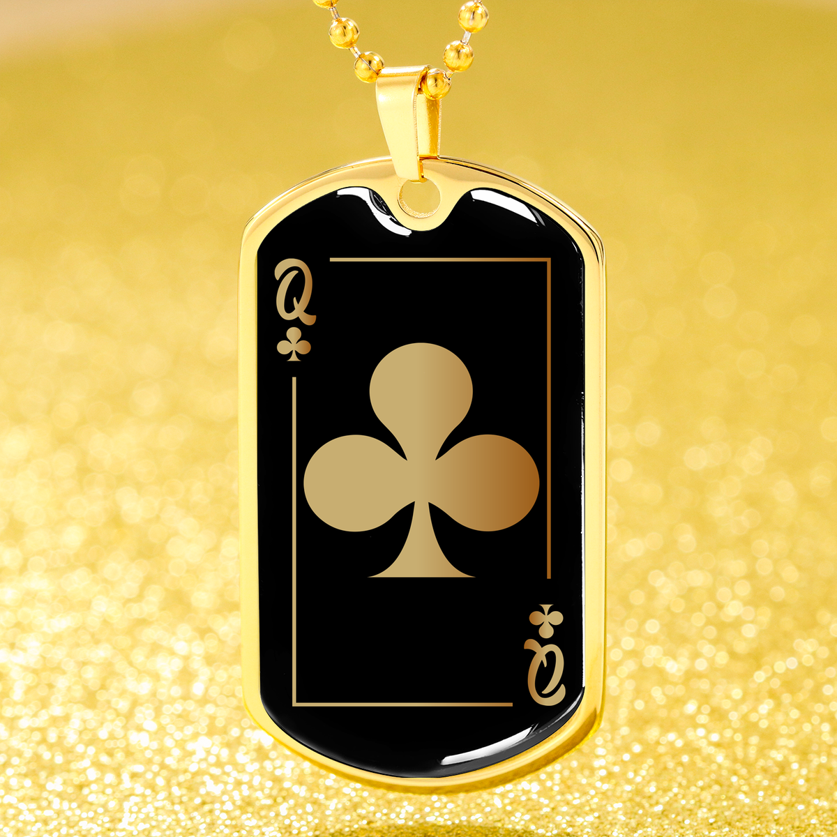 Queen Of Clubs Gold Dog Tag Stainless Steel or 18k Gold 24" Chain-Express Your Love Gifts