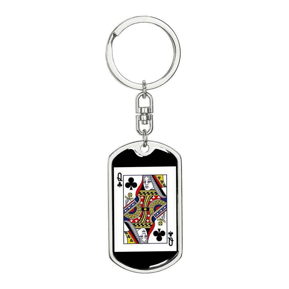 Queen Of Clubs Keychain Dog Tag Stainless Steel or 18k Gold-Express Your Love Gifts