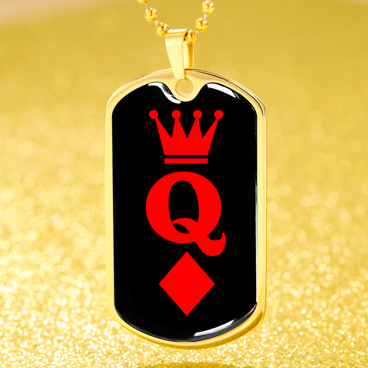 Queen Of Diamonds Dog Tag Stainless Steel or 18k Gold 24" Chain-Express Your Love Gifts
