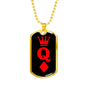 Queen Of Diamonds Dog Tag Stainless Steel or 18k Gold 24" Chain-Express Your Love Gifts
