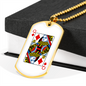 Queen of Diamonds Gambler Necklace Stainless Steel or 18k Gold Dog Tag 24" Chain-Express Your Love Gifts