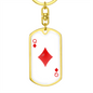 Queen of Diamonds Gambler Plain Keychain Stainless Steel or 18k Gold Dog Tag Keyring-Express Your Love Gifts