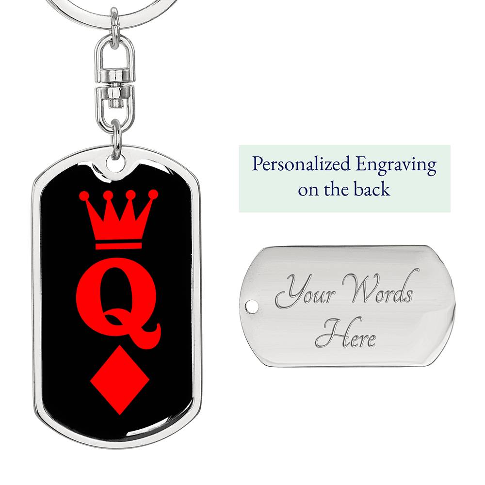Queen Of Diamonds Keychain Dog Tag Stainless Steel or 18k Gold-Express Your Love Gifts