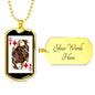 Queen Of Diamonds Poker Card Dog Tag Stainless Steel or 18k Gold 24" Chain-Express Your Love Gifts