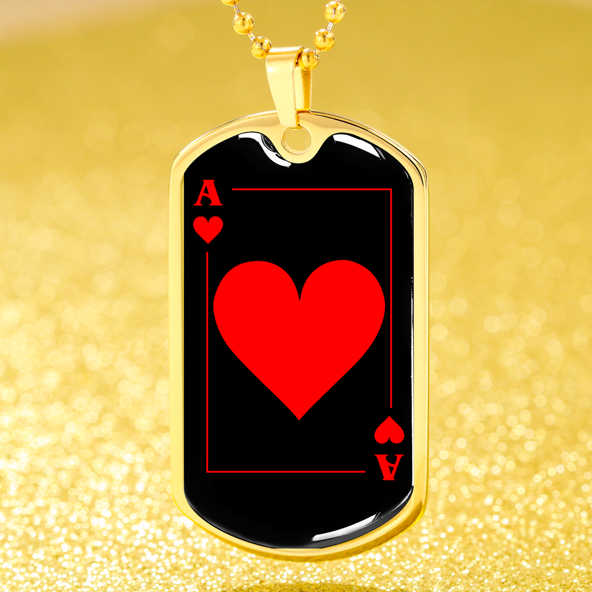 Queen Of Hearts Dog Tag Stainless Steel or 18k Gold 24" Chain-Express Your Love Gifts