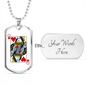 Queen of Hearts Gambler Necklace Stainless Steel or 18k Gold Dog Tag 24" Chain-Express Your Love Gifts