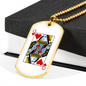 Queen of Hearts Gambler Necklace Stainless Steel or 18k Gold Dog Tag 24" Chain-Express Your Love Gifts
