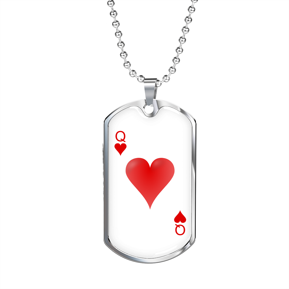 Queen of Hearts Gambler Plain Necklace Stainless Steel or 18k Gold Dog Tag 24" Chain-Express Your Love Gifts