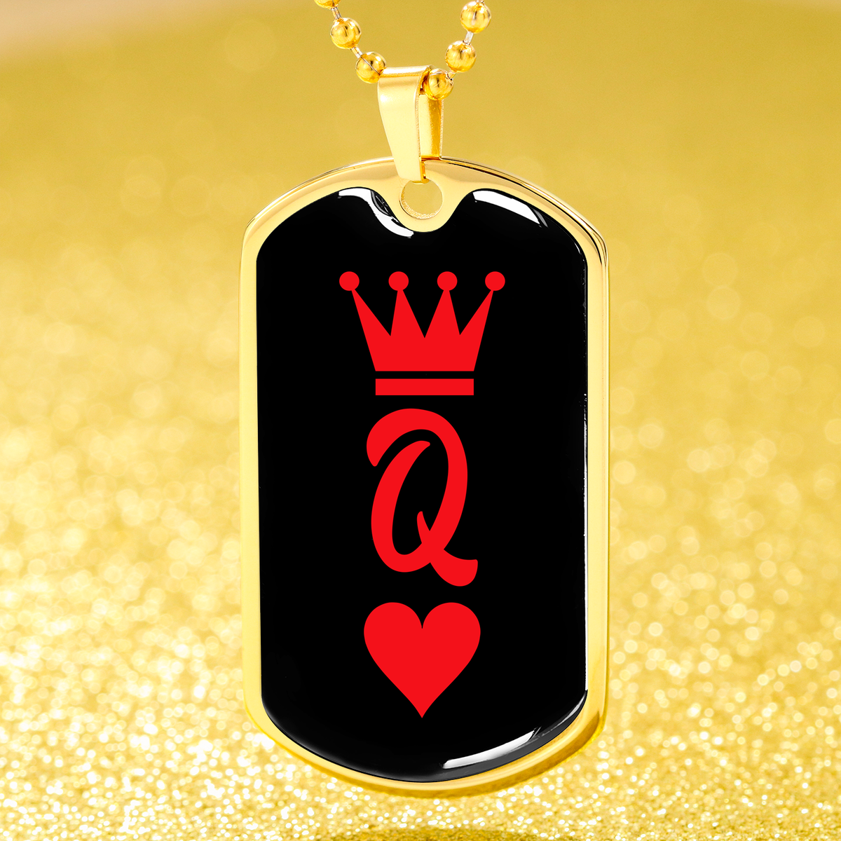 Queen Of Hearts Q Dog Tag Stainless Steel or 18k Gold 24" Chain-Express Your Love Gifts