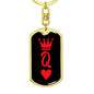 Queen Of Hearts Q Keychain Dog Tag Stainless Steel or 18k Gold-Express Your Love Gifts