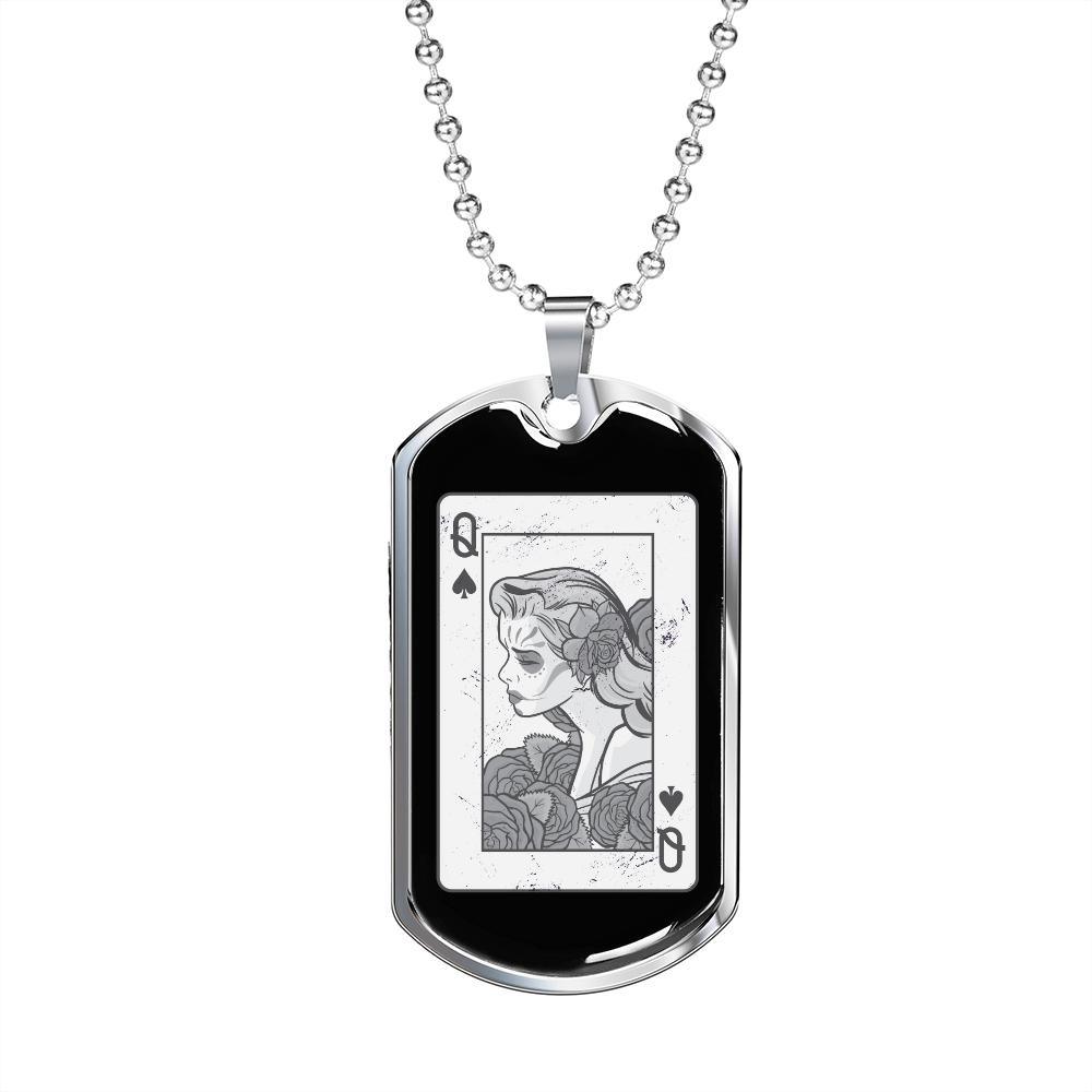 Queen of Spade Gambler Necklace Stainless Steel or 18k Gold Dog Tag 24" Chain-Express Your Love Gifts