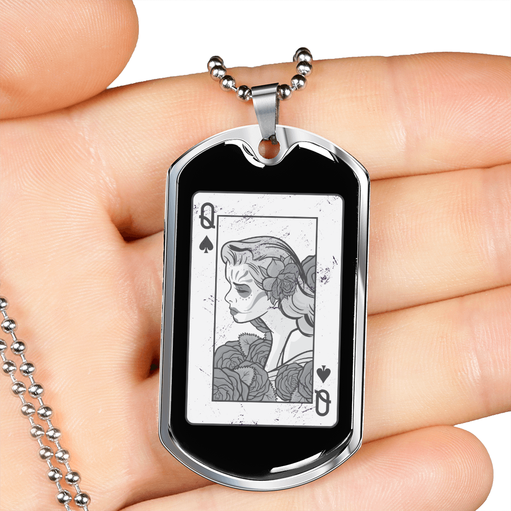 Queen of Spade Gambler Necklace Stainless Steel or 18k Gold Dog Tag 24" Chain-Express Your Love Gifts