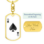 Queen of Spades Ace Gambler Plain Keychain Stainless Steel or 18k Gold Dog Tag Keyring-Express Your Love Gifts