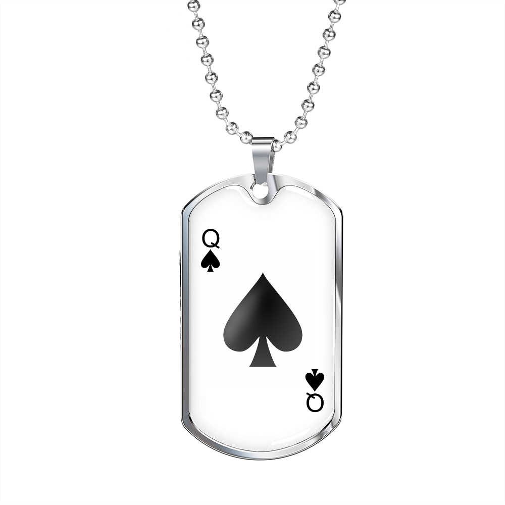 Queen of Spades Gambler Plain Necklace Stainless Steel or 18k Gold Dog Tag 24" Chain-Express Your Love Gifts