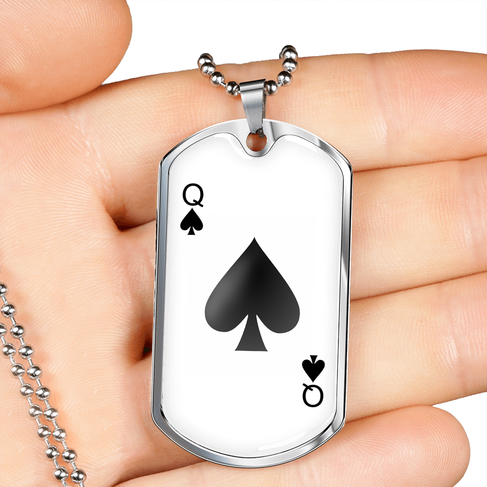 Queen of Spades Gambler Plain Necklace Stainless Steel or 18k Gold Dog Tag 24" Chain-Express Your Love Gifts