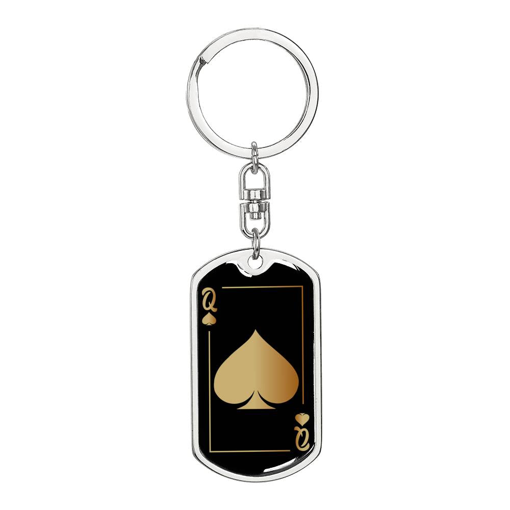 Queen Of Spades Keychain Dog Tag Stainless Steel or 18k Gold-Express Your Love Gifts