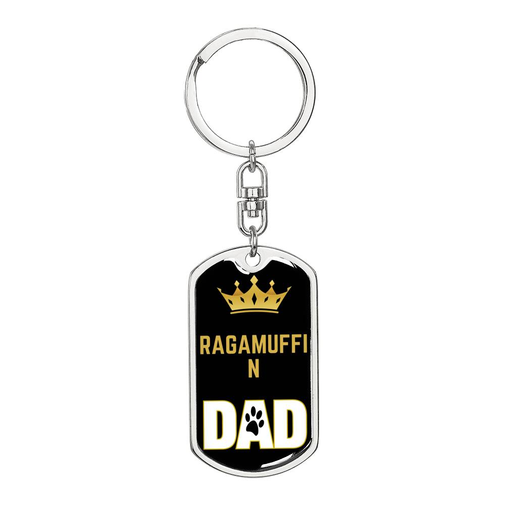 Ragamuffin Cat Dad King Keychain Stainless Steel or 18k Gold-Express Your Love Gifts