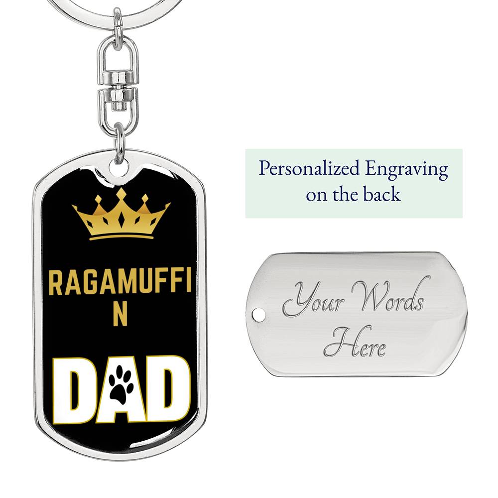 Ragamuffin Cat Dad King Keychain Stainless Steel or 18k Gold-Express Your Love Gifts