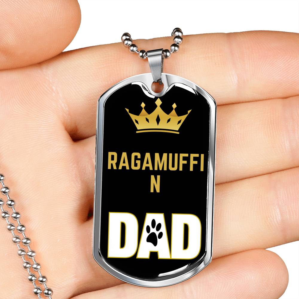 Ragamuffin Cat Dad Necklace Stainless Steel or 18k Gold Dog Tag 24" Chain-Express Your Love Gifts