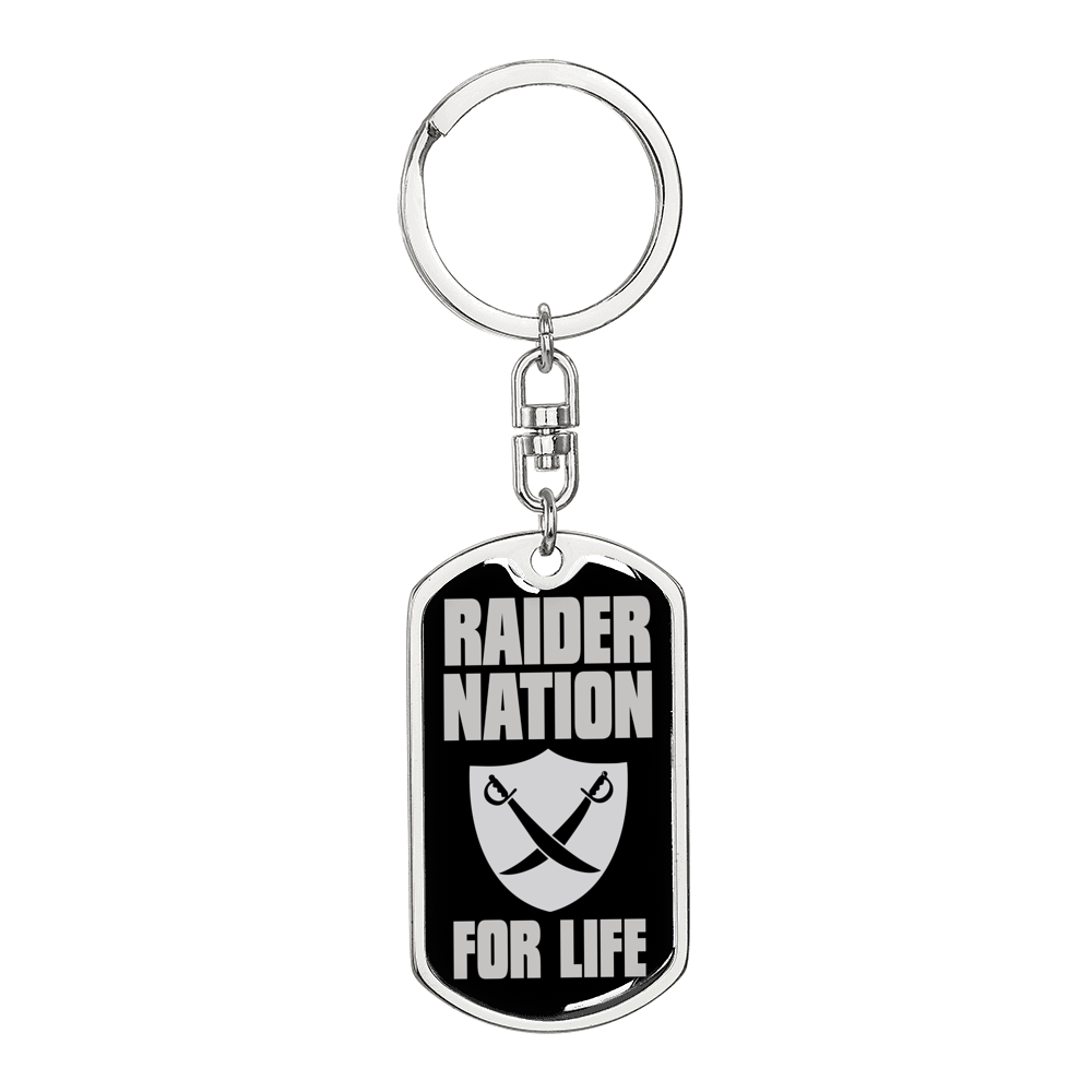 Raider For Life Keychain Dog Tag Stainless Steel or 18k Gold-Express Your Love Gifts
