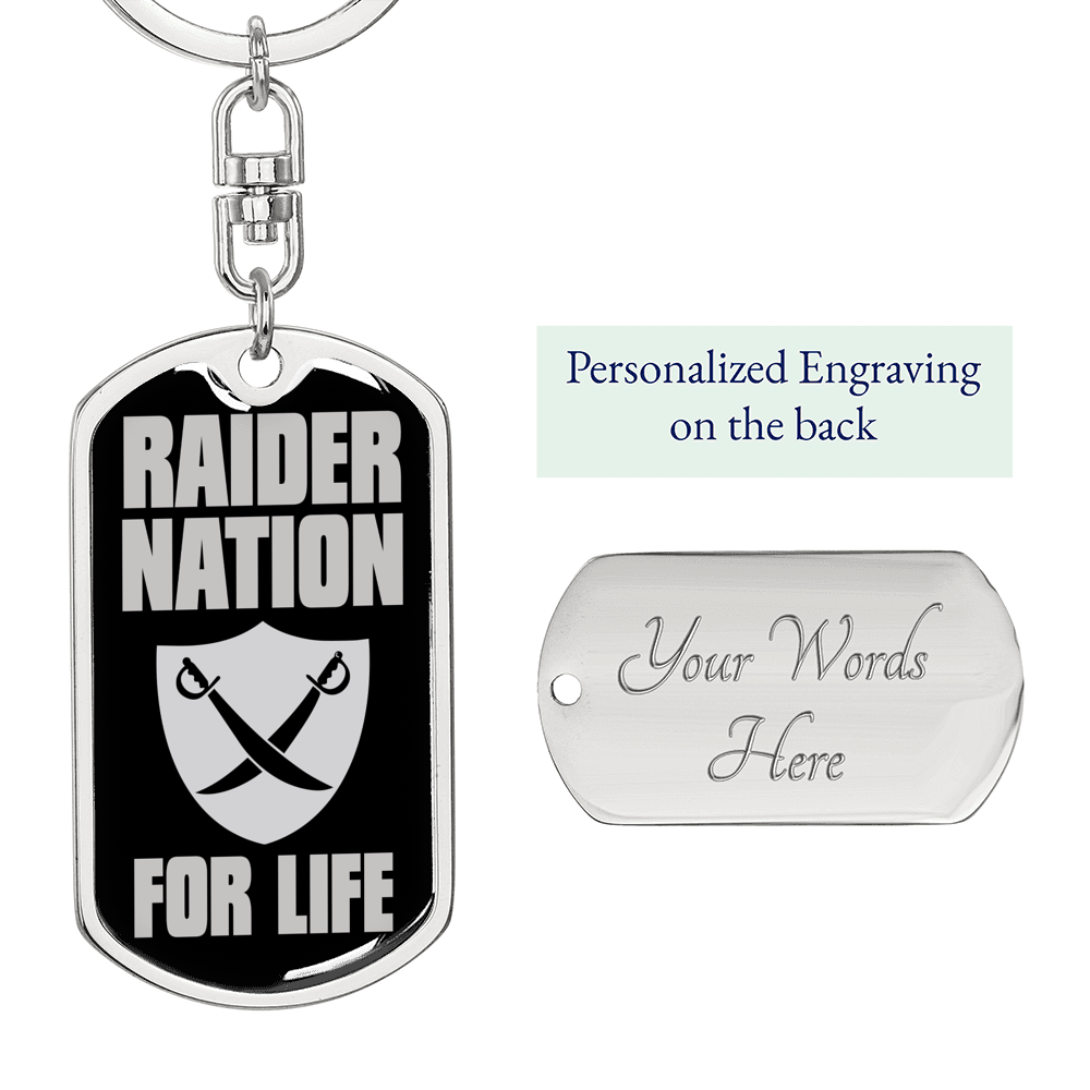 Raider For Life Keychain Dog Tag Stainless Steel or 18k Gold-Express Your Love Gifts