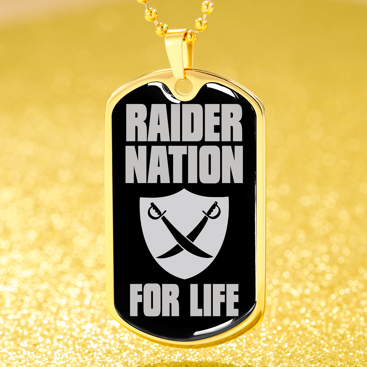Raider For Life Necklace Dog Tag Stainless Steel or 18k Gold 24" Chain-Express Your Love Gifts