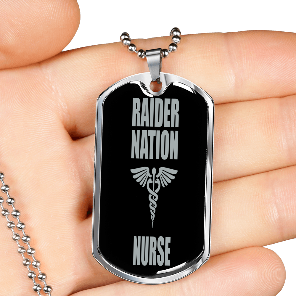 Raider Nurse Dog Tag Necklace Stainless Steel or 18k Gold Dog Tag W 24"-Express Your Love Gifts