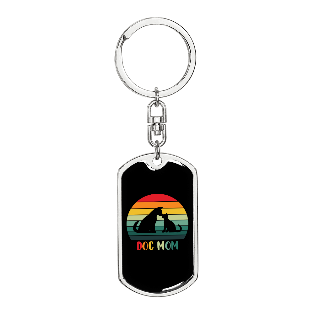 rainbow dog mom Keychain Stainless Steel or 18k Gold Dog Tag Keyring-Express Your Love Gifts